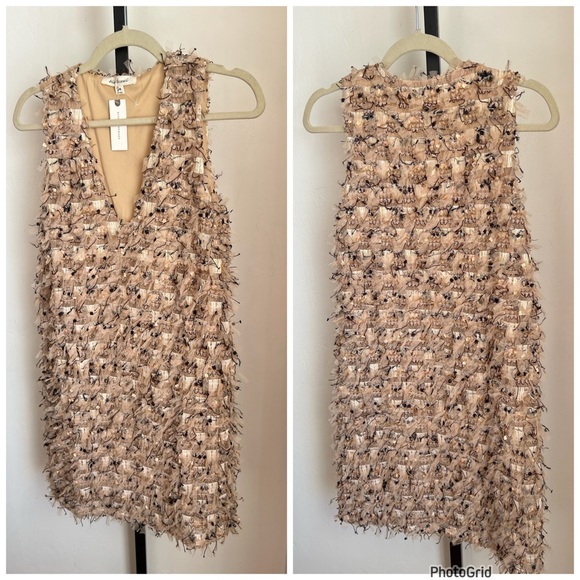 Anthropologie Blue Tassel Sleeveless V Neck Textured Mini Dress XS NEW - Picture 2 of 5